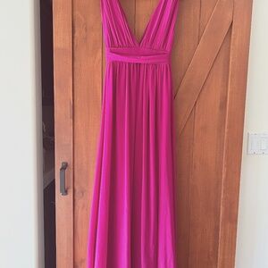 Lulu's fuchsia long dress with v-plunge